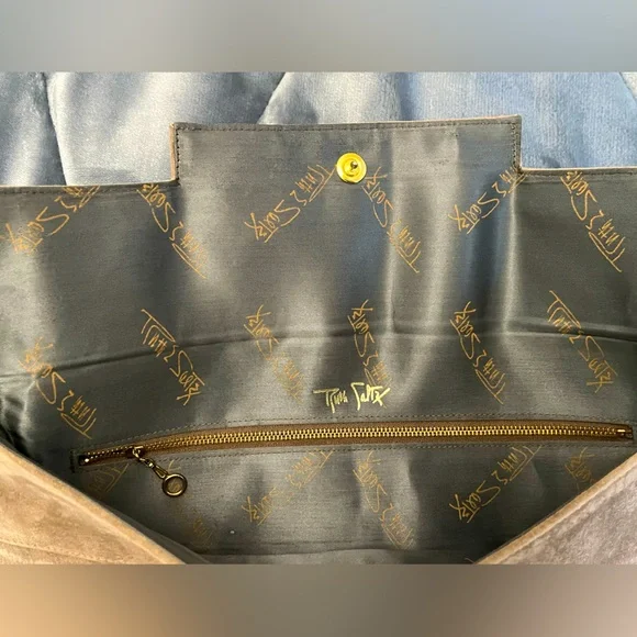 VTG Ruth Saltz Taupe/ Tan Suede Clutch with Snap Closure 13.5” x 7.5” - Picture 5 of 14